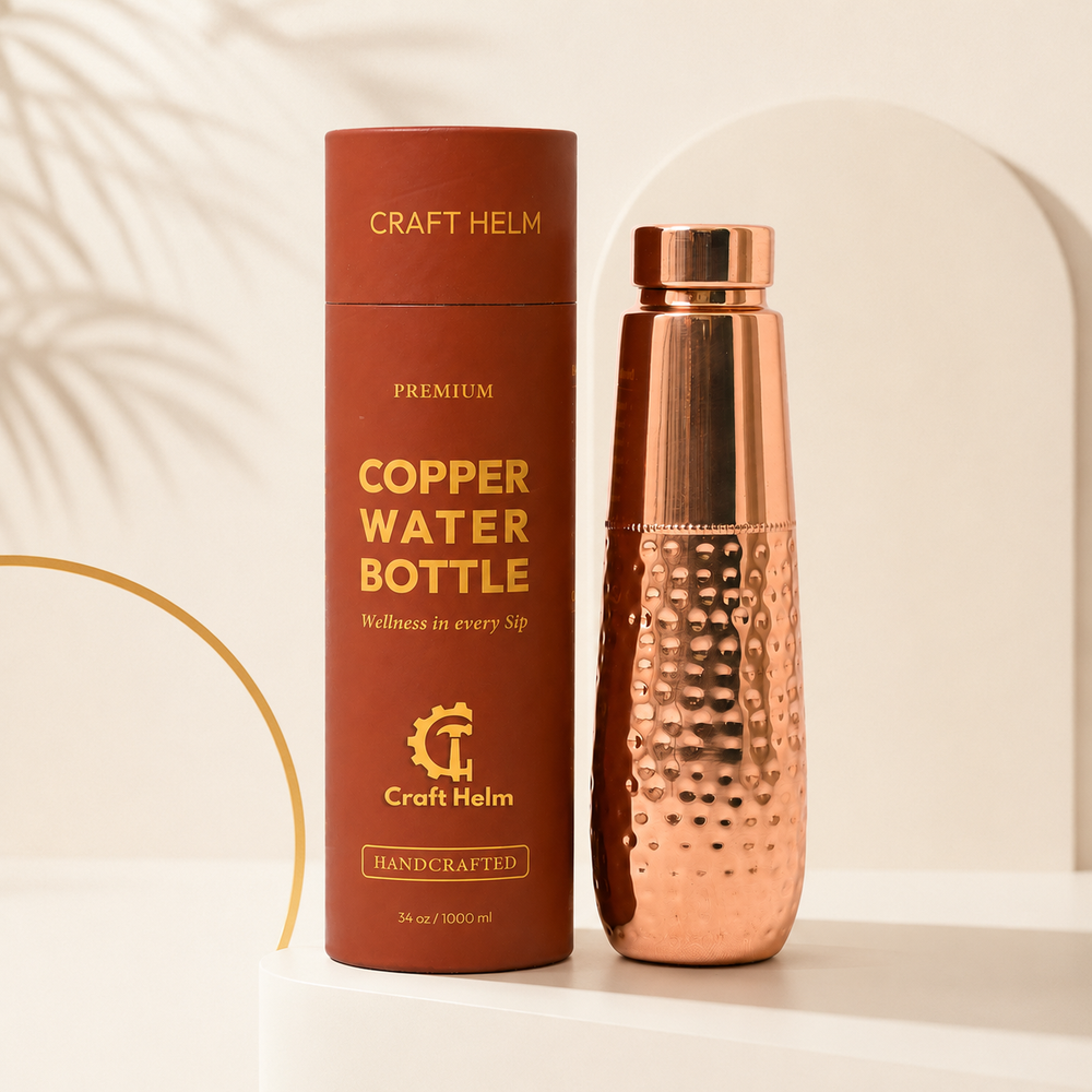99.93% Pure Copper Water Bottle for Drinking Water-34oz Premium Ayurvedic Copper Vessel with Lid- Wide Mouth, Leak-Proof, , Easy to Clean – Ergonomic & Travel-Friendly Design-Lab Tested For Purity