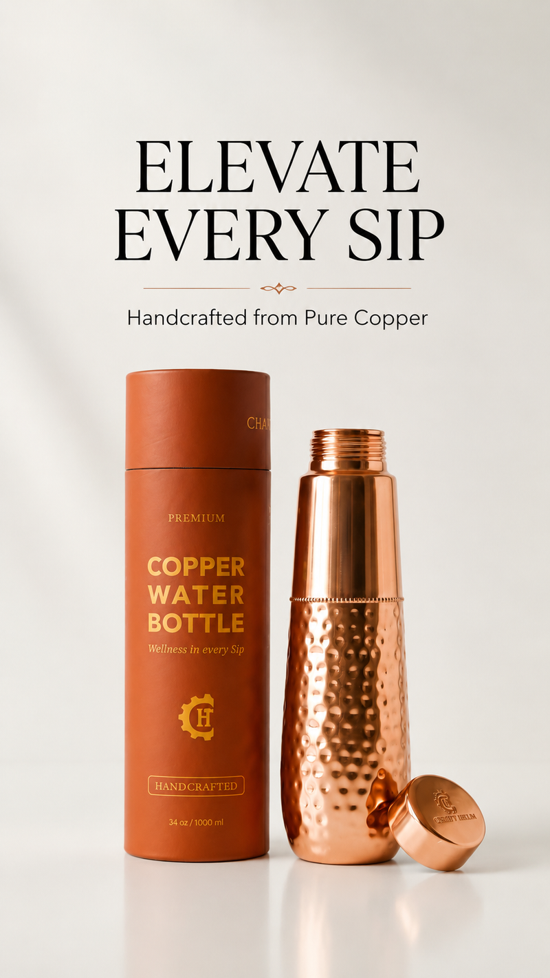99.93% Pure Copper Water Bottle for Drinking Water-34oz Premium Ayurvedic Copper Vessel with Lid- Wide Mouth, Leak-Proof, , Easy to Clean – Ergonomic & Travel-Friendly Design-Lab Tested For Purity